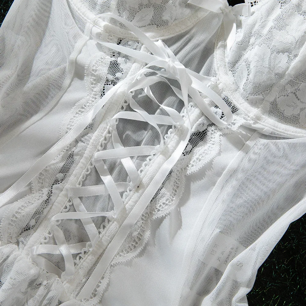 White Lace Bridal Bandeau Corset Lingerie Set | Wholesale Lingerie view 9