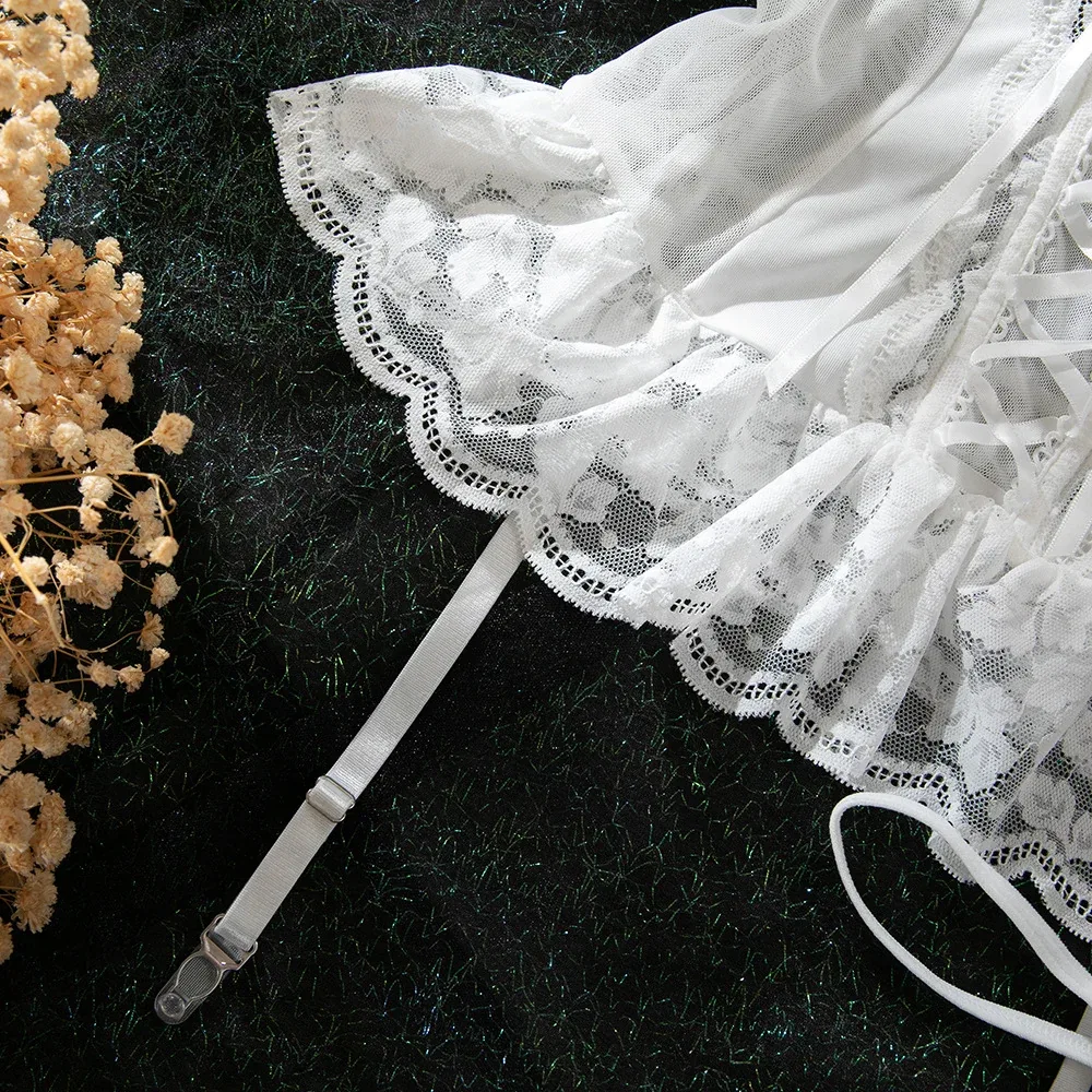 White Lace Bridal Bandeau Corset Lingerie Set | Wholesale Lingerie view 12