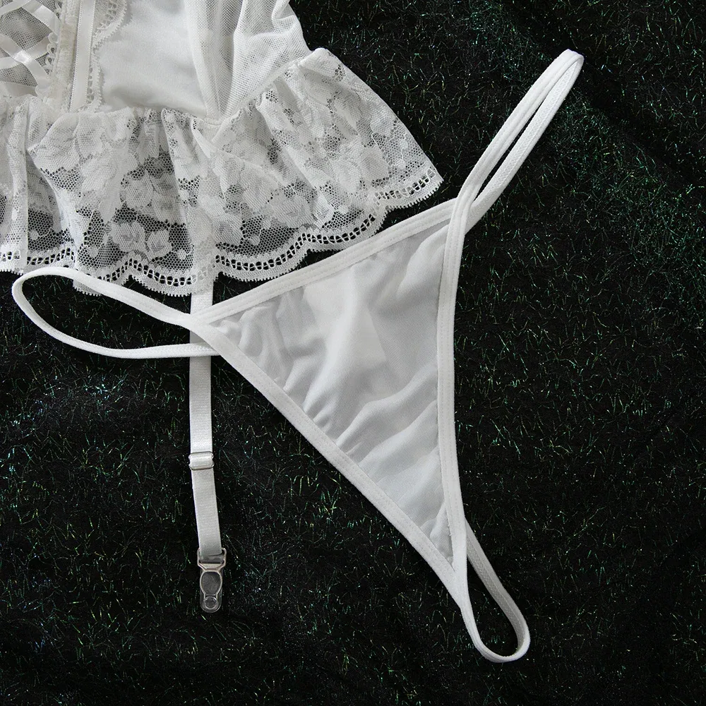 White Lace Bridal Bandeau Corset Lingerie Set | Wholesale Lingerie view 13