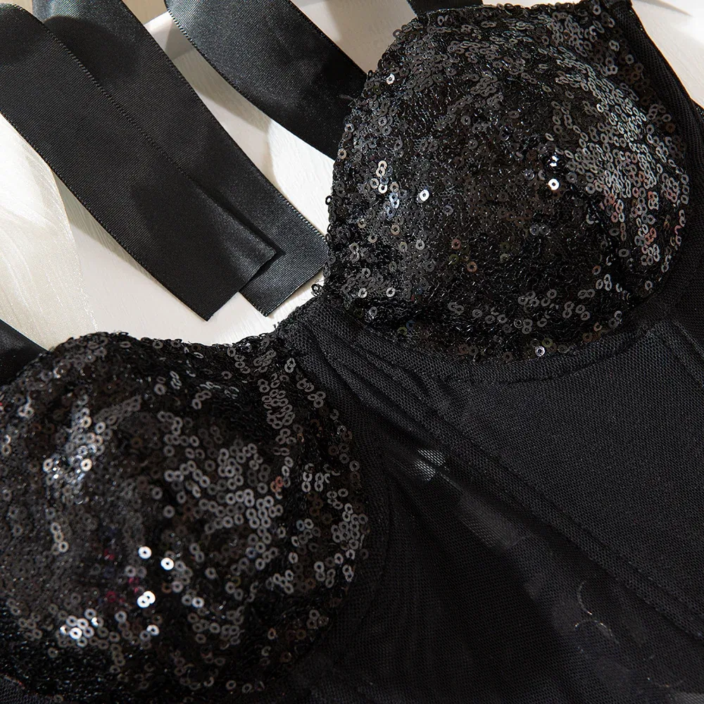 Sequin Backless Underwire Gathering Crop Top | Wholesale Lingerie view 8
