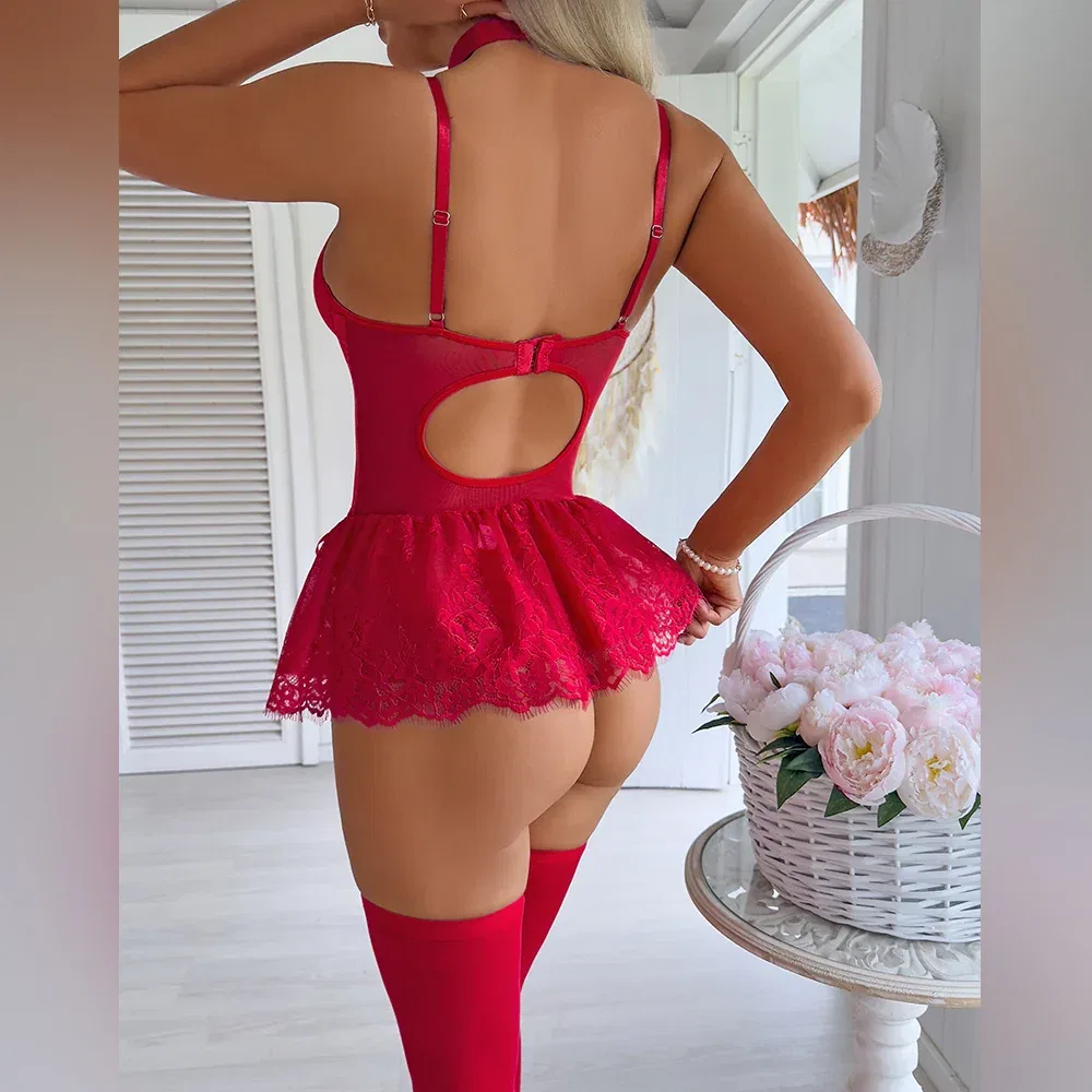 Lace Mesh Patchwork Slip Nightdress Lingerie Set | OEM Lingerie Factory view 8