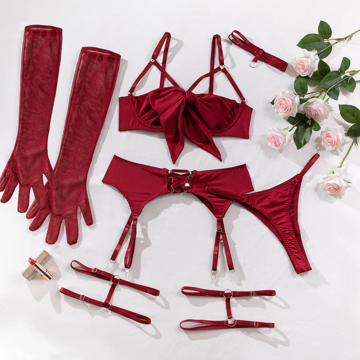 Bow Underwire Lingerie Set with Gloves | Wholesale Lingerie view 13