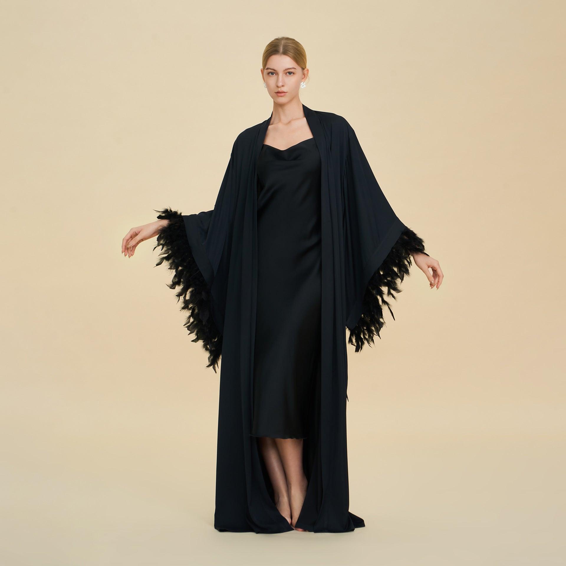 French Feather Trim Bridal Robe Set | Luxury Bridesmaid & Wedding Nightgown