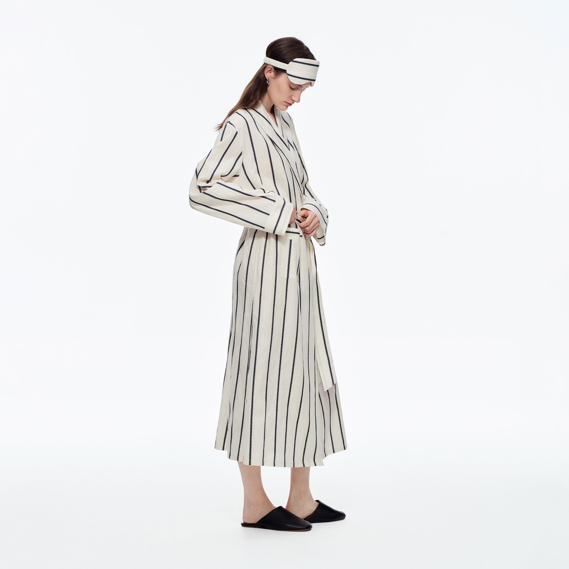 Yarn-Dyed Stripe Long Robe | Classic Cotton-Feel Loungewear