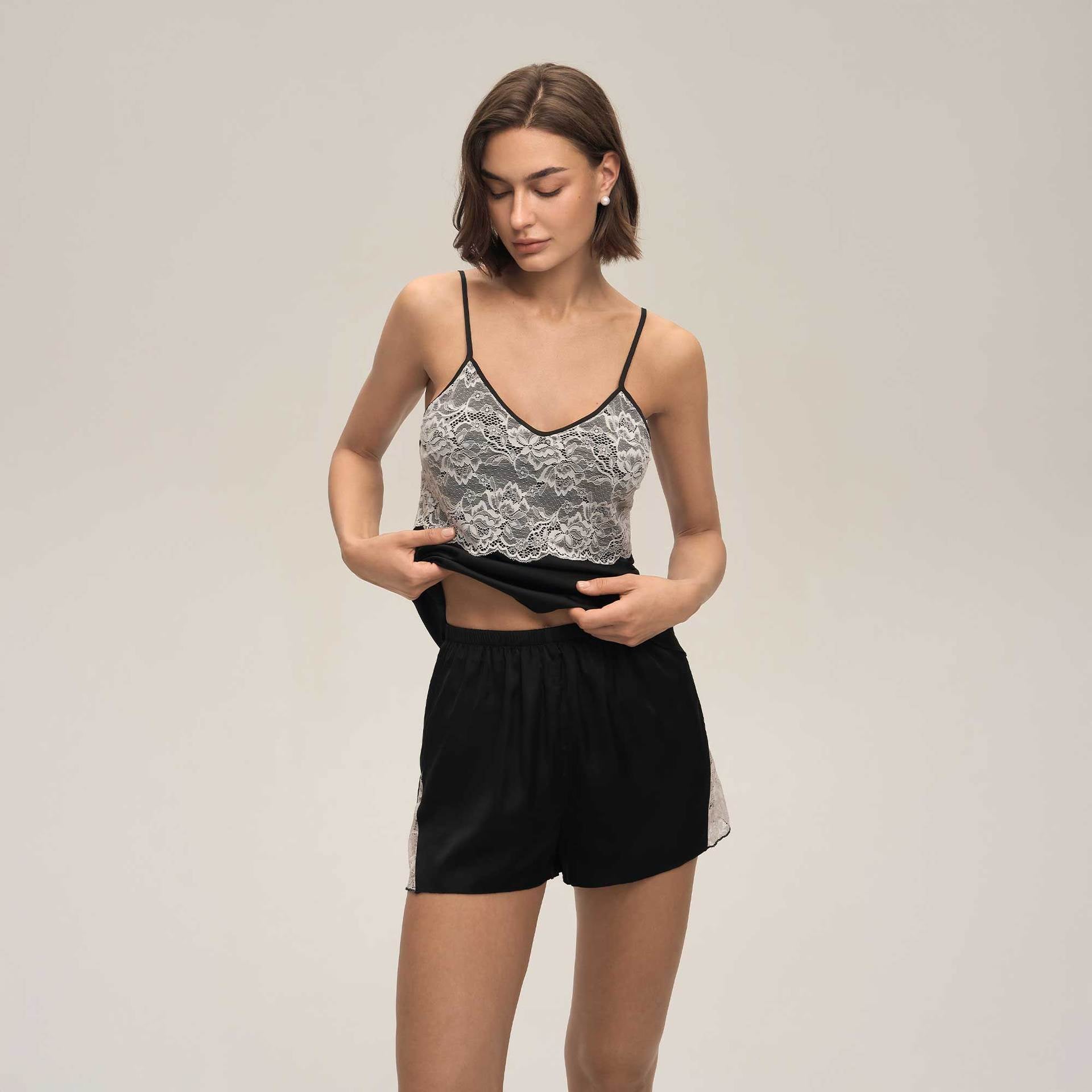 Lace Spaghetti Strap Shorts Casual Loungewear Set — Women's Homewear