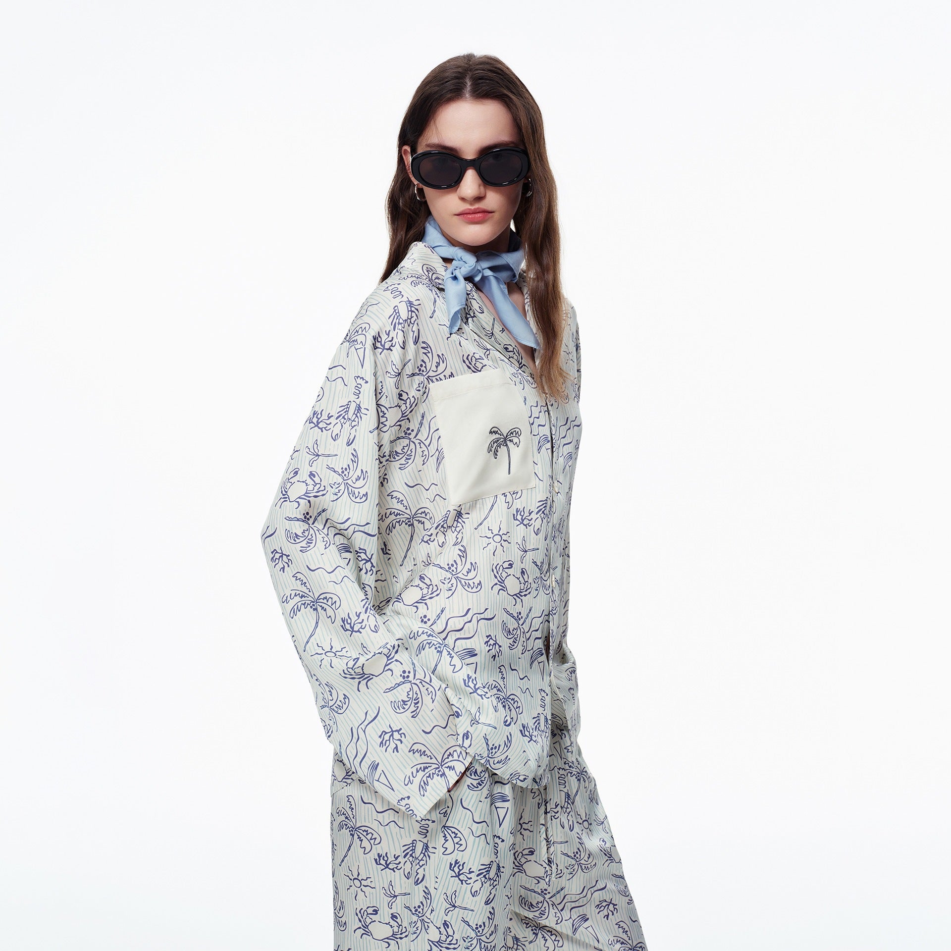 Coconut Grove Print Embroidery Long Sleeve Pajama Set | Spring & Autumn Loungewear