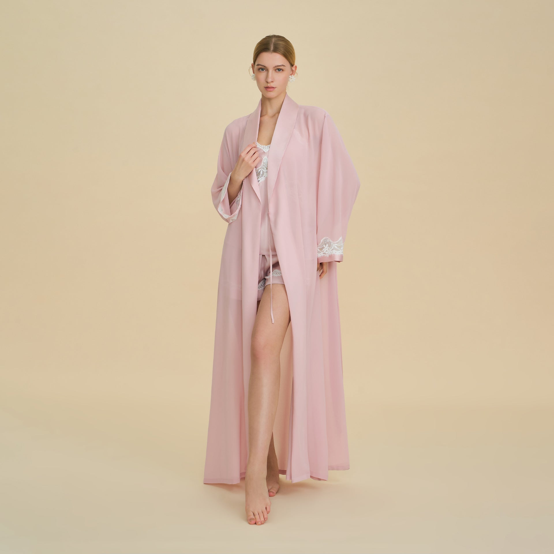 Slip Nightgown, Robe & Shorts Three-Piece Set | Luxury Loungewear