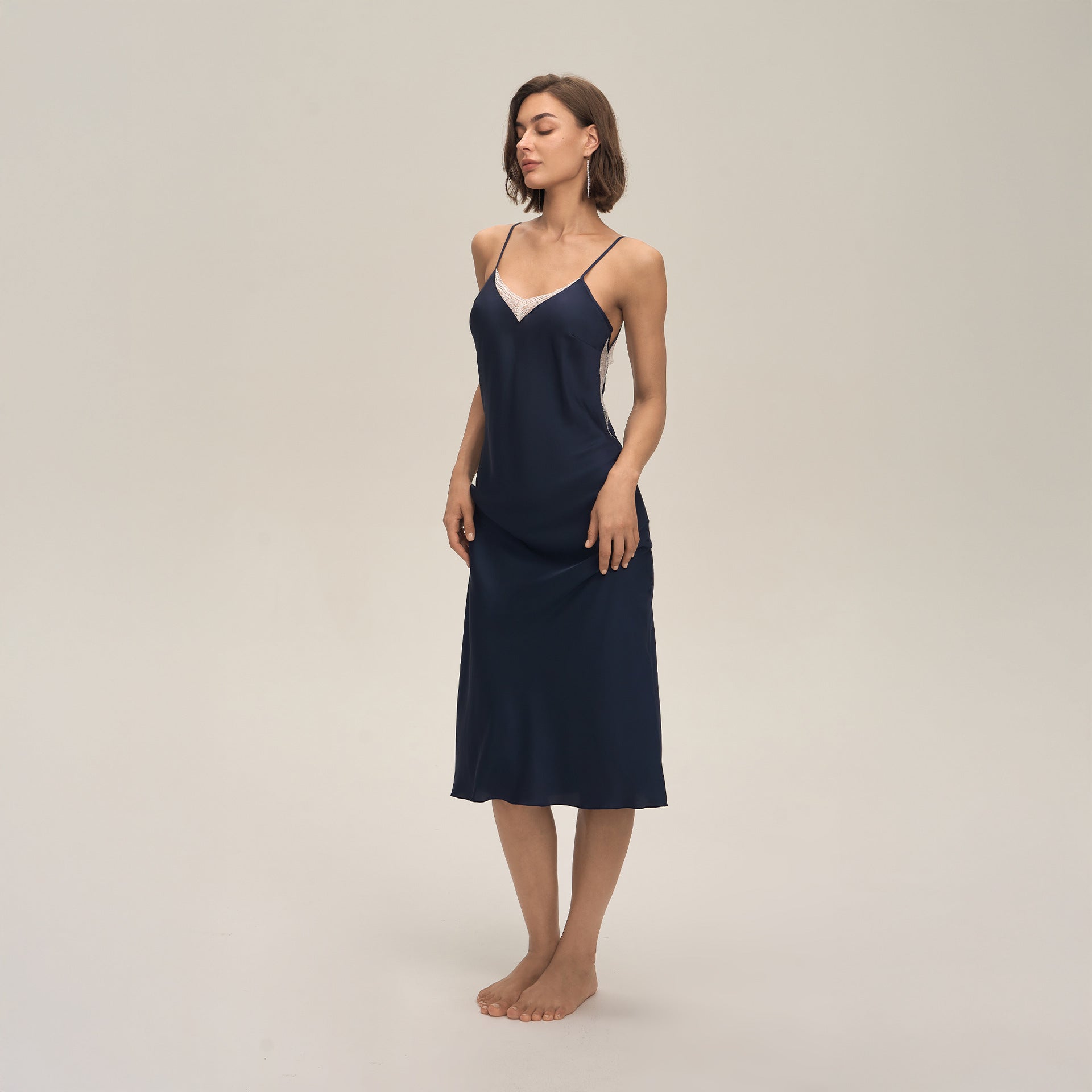 Satin Chiffon Lace Spaghetti Strap Mid-Length Nightdress — Elegant Loungewear