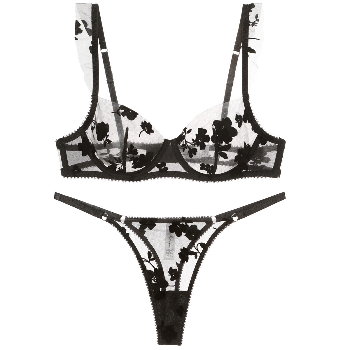 French Lace Embroidered Bra Set – Minimizing & Supportive with Sheer Cups