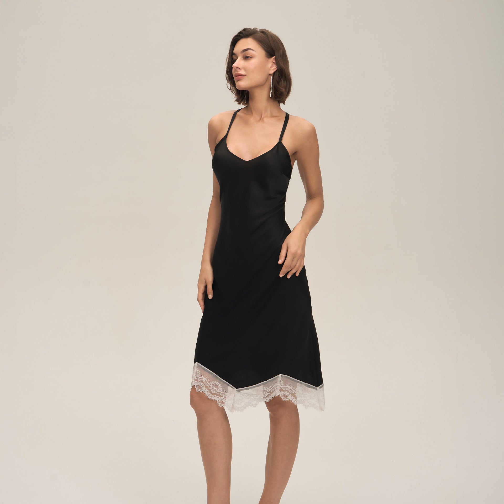 Satin Lace Backless Spaghetti Strap Maxi Slip Dress — Luxury Sleepwear