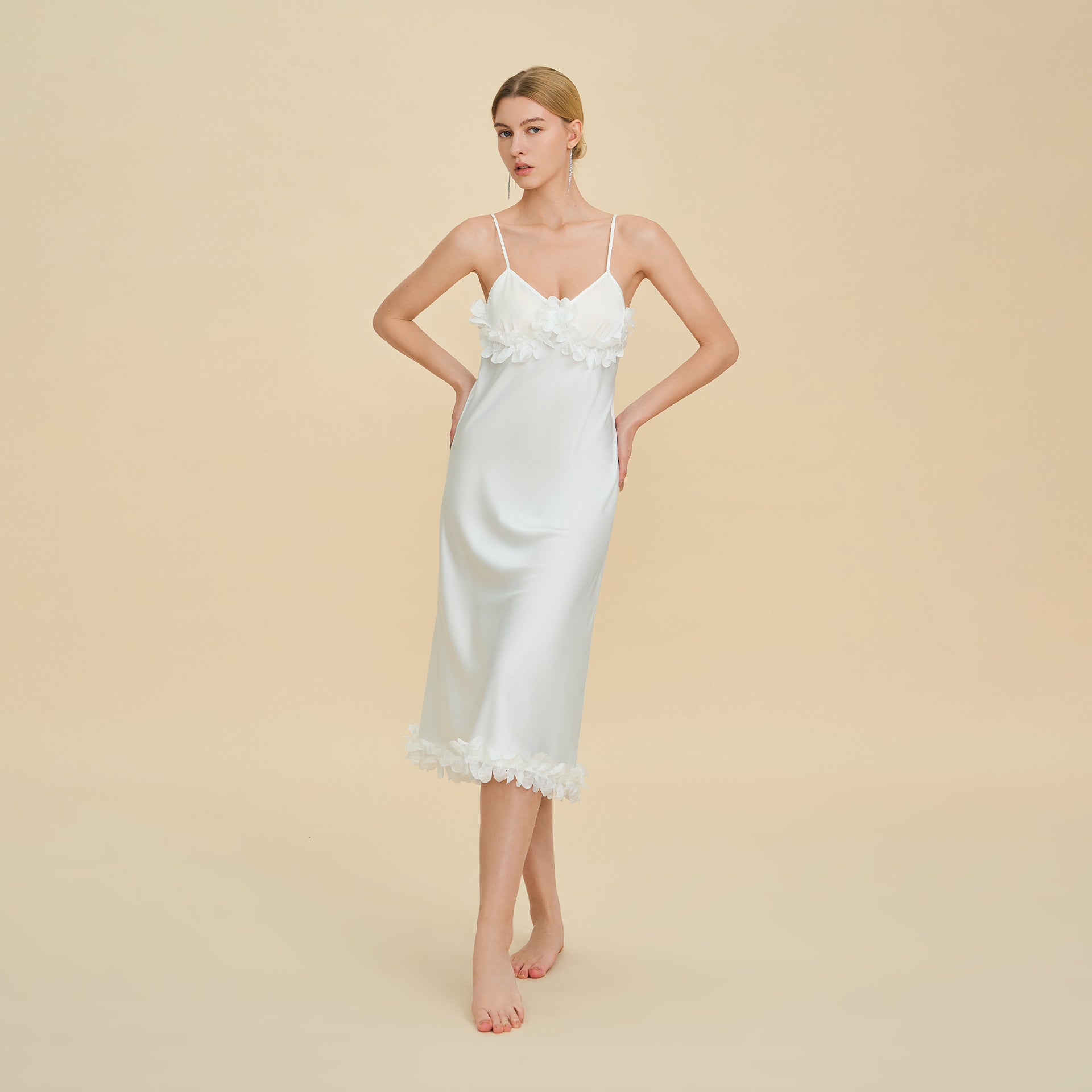 French Petal Satin Spaghetti Strap Nightdress — Luxury Sleepwear