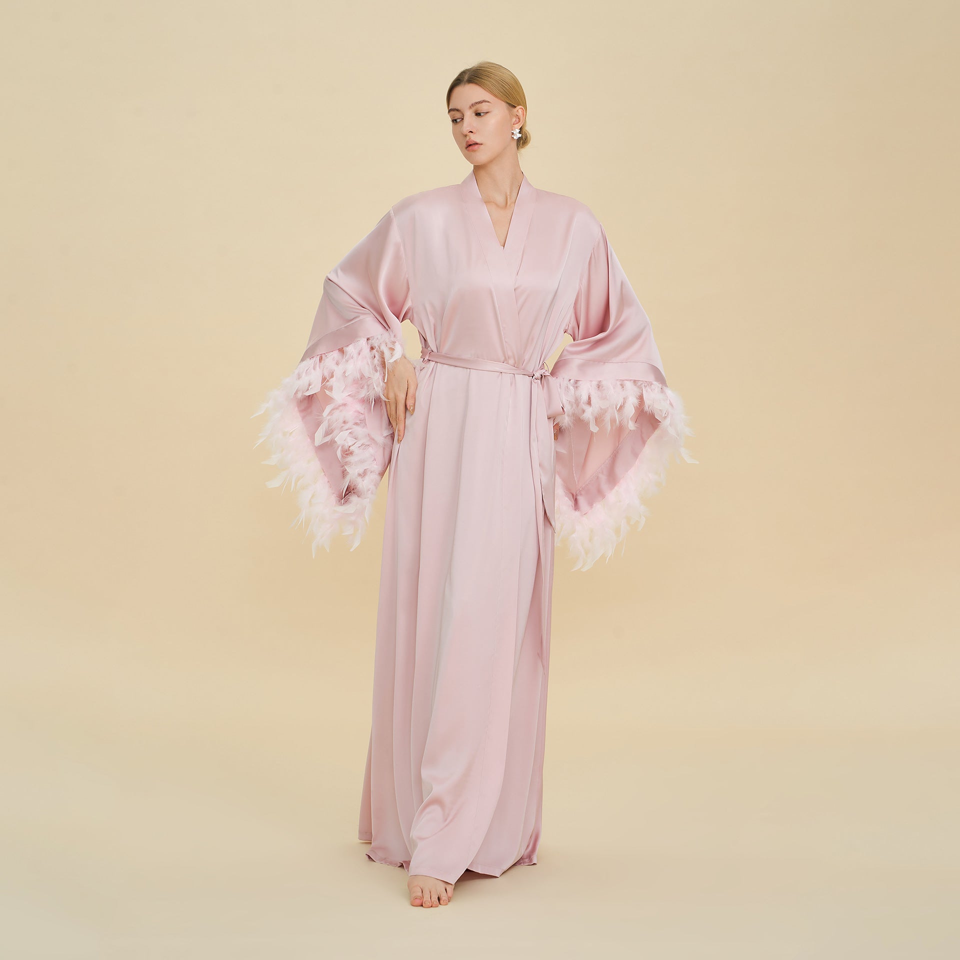 French Feather Trim Luxury Robe | Bridal & Bridesmaid Morning Gown
