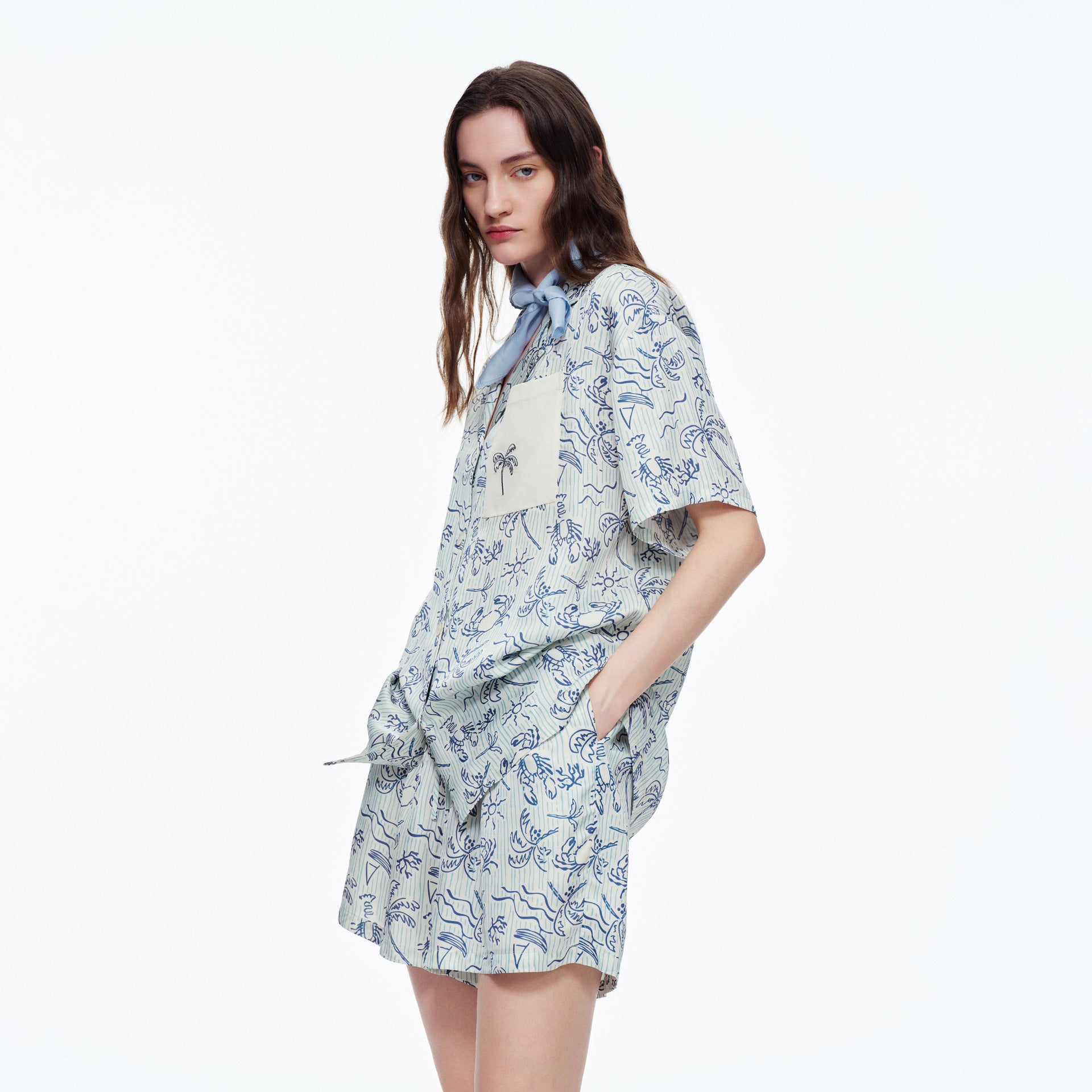 Blue Island Print Short Sleeve Pajama Set | Summer Loungewear You Can Wear Outside